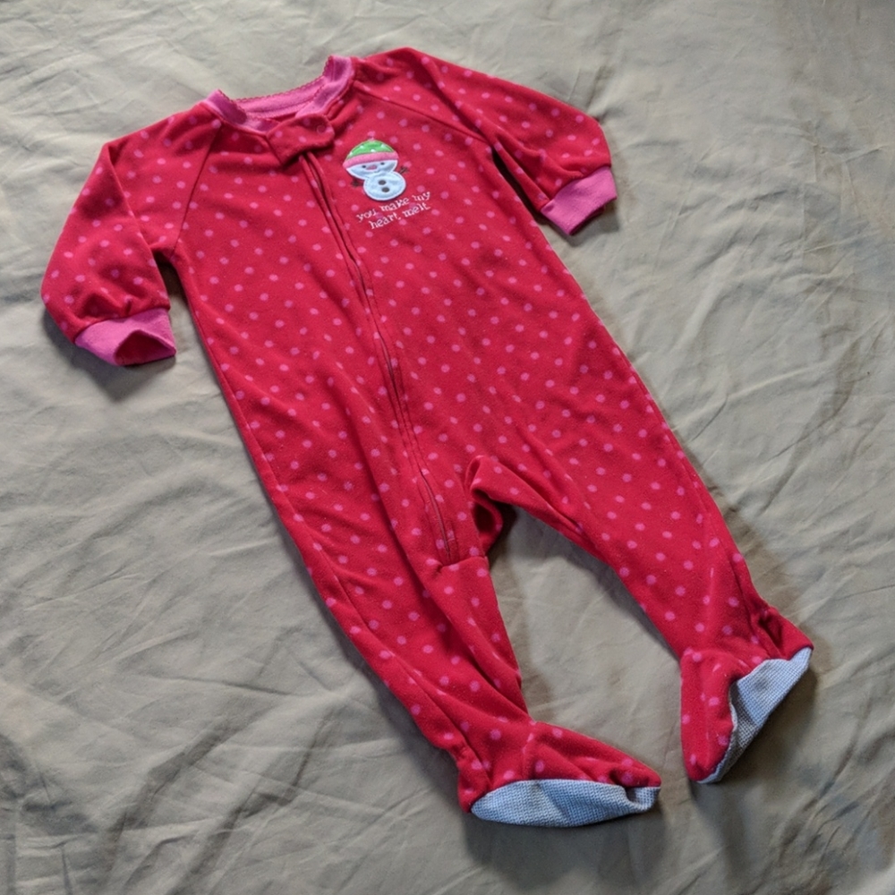 Polka Dot Footie Snowman PJs - Union Suit